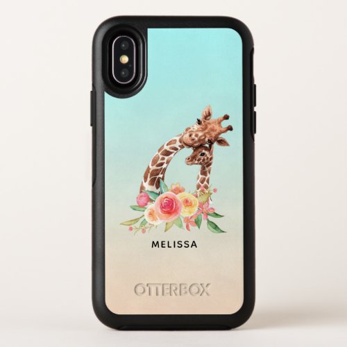 Cute Giraffe Watercolor Mom  Baby OtterBox Symmetry iPhone X Case