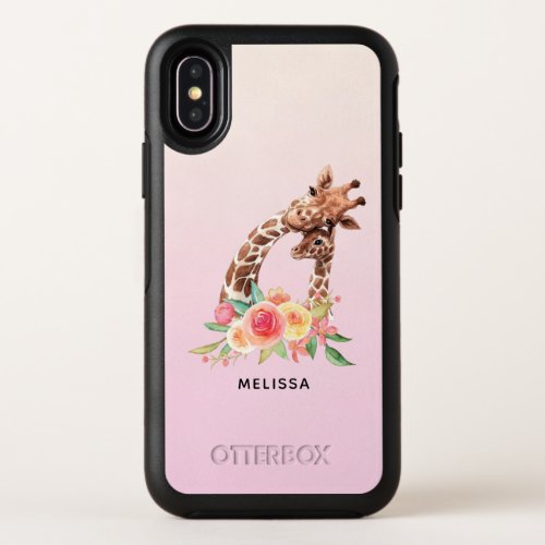 Cute Giraffe Watercolor Mom  Baby OtterBox Symmetry iPhone X Case