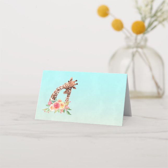 Cute Giraffe Watercolor Mom & Baby Place Card (Front)