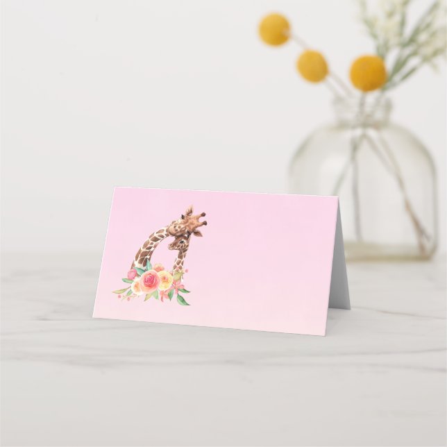 Cute Giraffe Watercolor Mom & Baby Place Card (Front)