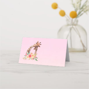 Cute Giraffe Watercolor Mom & Baby Place Card