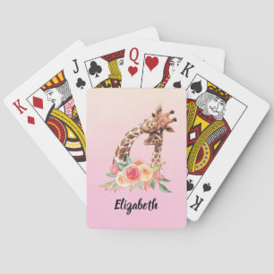 Cute Giraffe Watercolor Mom & Baby Poker Cards