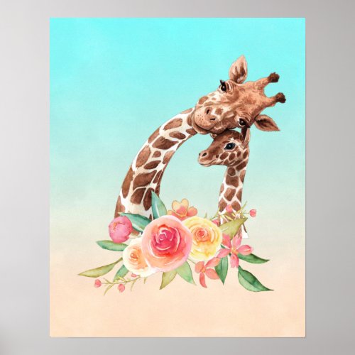 Cute Giraffe Watercolor Mom  Baby Poster