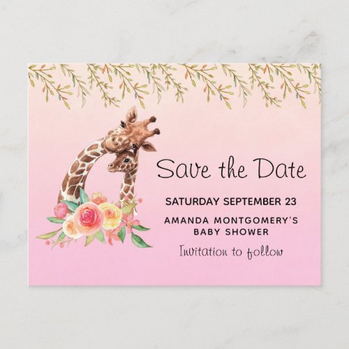 Cute Giraffe Watercolor Mom  Baby Save the Date Invitation Postcard