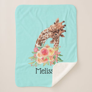 Cute Giraffe Watercolor Mom & Baby Sherpa Blanket