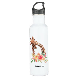 Cute Giraffe Watercolor Mom & Baby Stainless Steel Water Bottle