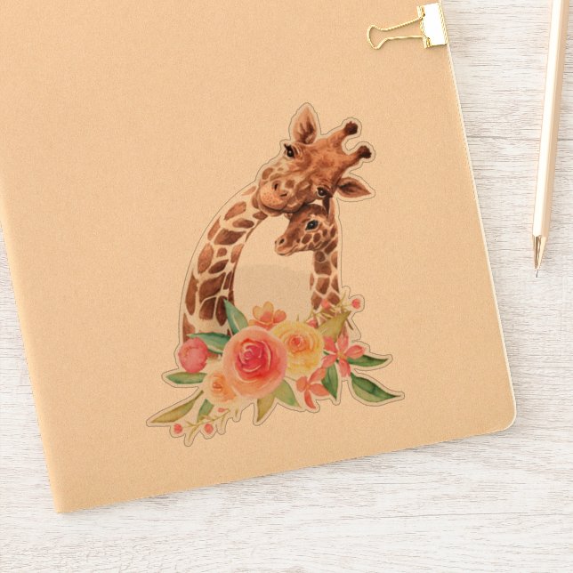 Cute Giraffe Watercolor Mom & Baby Sticker (Notebook)