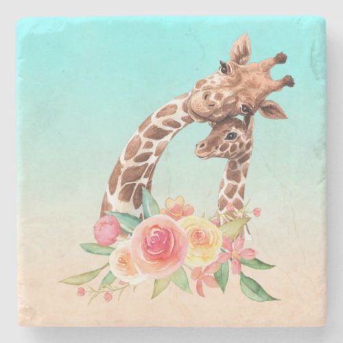 Cute Giraffe Watercolor Mom  Baby Stone Coaster