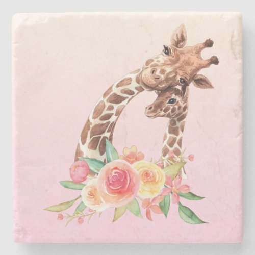 Cute Giraffe Watercolor Mom  Baby Stone Coaster