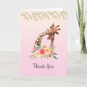 Cute Giraffe Watercolor Mom & Baby Thank You Card