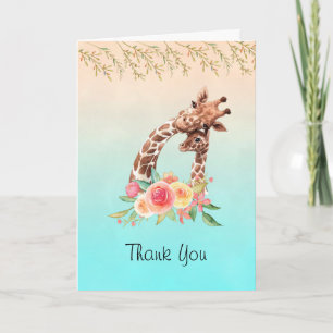 Cute Giraffe Watercolor Mom & Baby Thank You Card