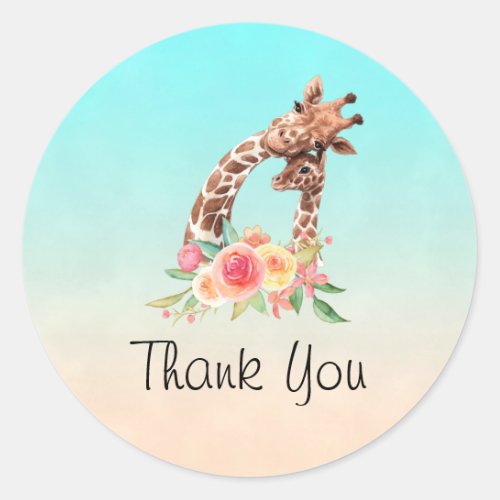 Cute Giraffe Watercolor Mom  Baby Thank You Classic Round Sticker