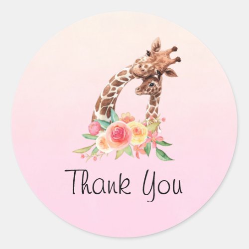 Cute Giraffe Watercolor Mom  Baby Thank You Classic Round Sticker