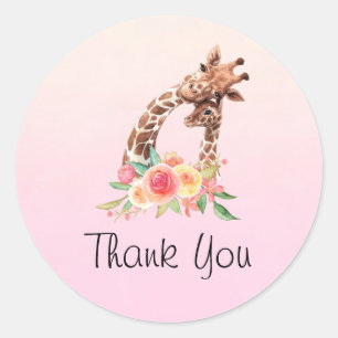 Cute Giraffe Watercolor Mom & Baby Thank You Classic Round Sticker