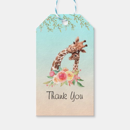Cute Giraffe Watercolor Mom  Baby  Thank You Gift Tags