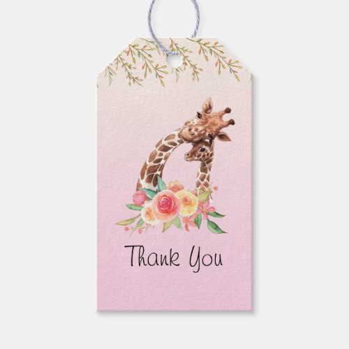 Cute Giraffe Watercolor Mom  Baby  Thank You Gift Tags