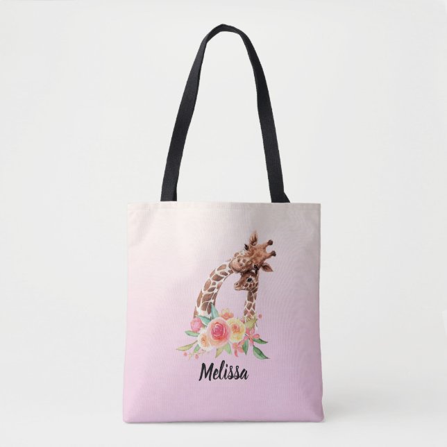 Cute Giraffe Watercolor Mom & Baby Tote Bag (Front)