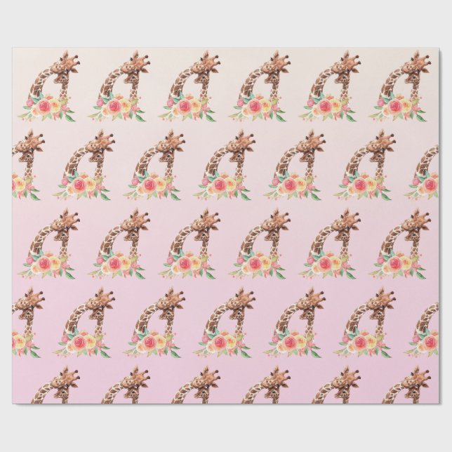 Cute Giraffe Watercolor Mom & Baby Wrapping Paper (Flat)