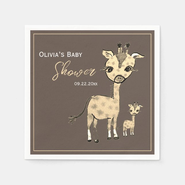 Cute Giraffe Watercolor Rustic  Napkins (Front)
