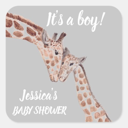 Cute Giraffe Watercolor Safari Jungle Baby Shower Square Sticker