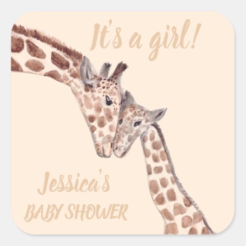 Cute Giraffe Watercolor Safari Jungle Baby Shower  Square Sticker