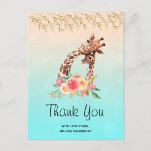 Cute Giraffe Watercolor Thank You Postcard