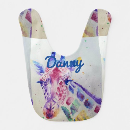 Cute Giraffe Watercolor Whimsical Baby Boys Bib