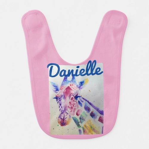 Cute Giraffe Watercolor Whimsical Baby Girls Bib