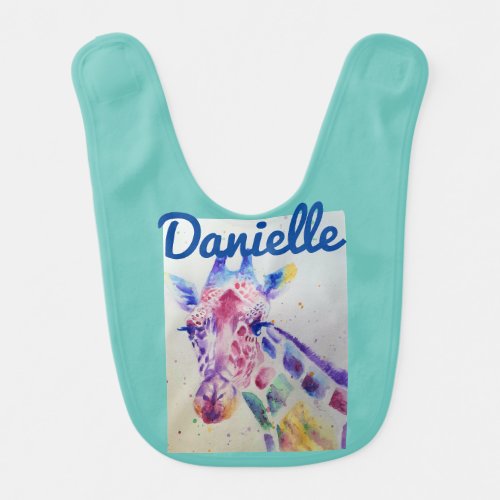 Cute Giraffe Watercolor Whimsical Baby Girls Bib