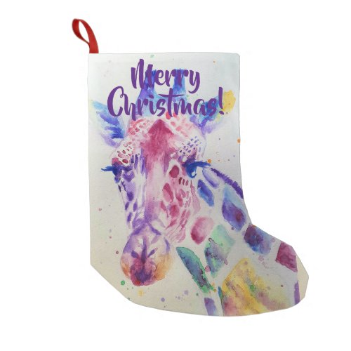 Cute Giraffe Watercolour Merry Christmas Stocking