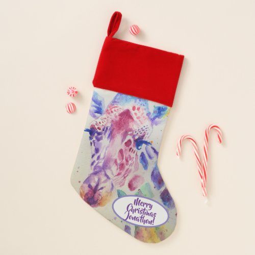 Cute Giraffe Watercolour Merry Christmas Stocking