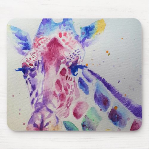 Cute Giraffe Watercolour Painting Mouse Mat floral