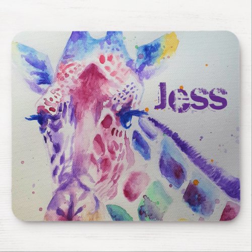 Cute Giraffe Watercolour Painting Mouse Mat floral