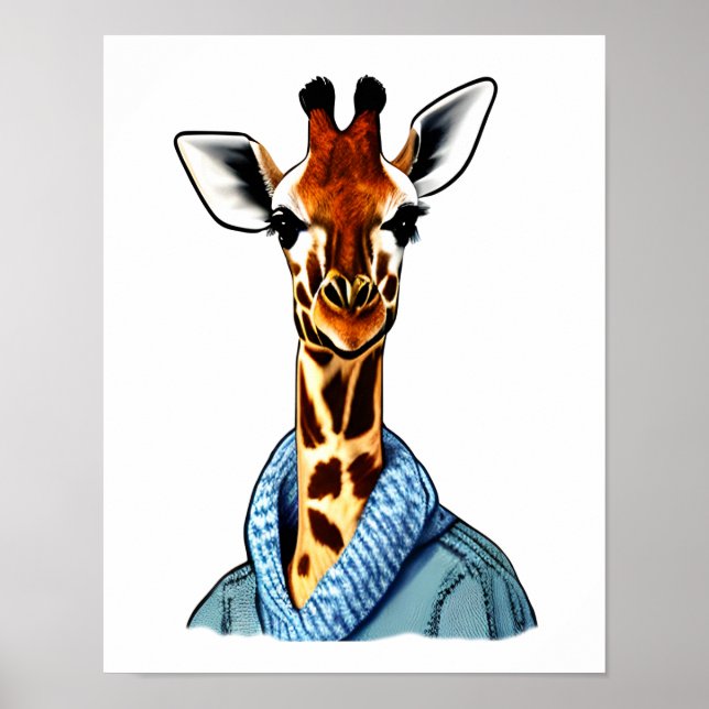 Cute Giraffe Wearing a Denim Jacket Print (Front)
