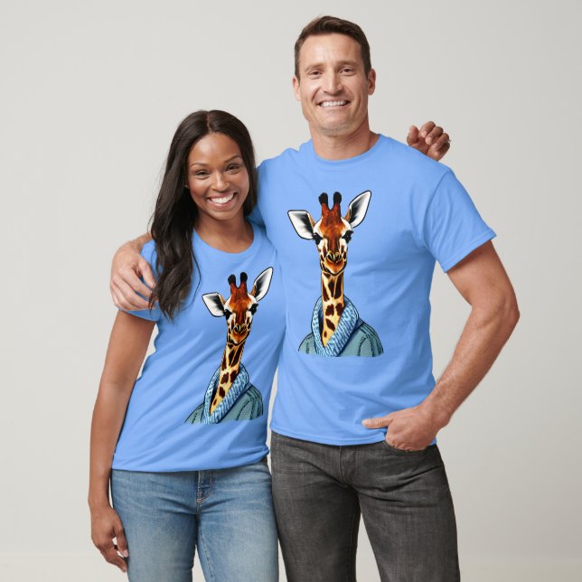 Cute Giraffe Wearing a Denim Jacket T-Shirt (Unisex)