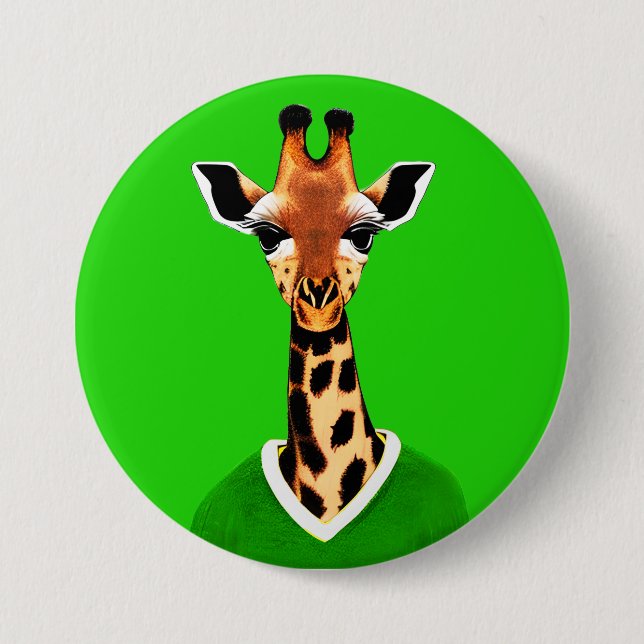 Cute Giraffe Wearing a Green Sweater  Button (Front)