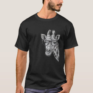 Cute Giraffe Wearing Glasses Sketch T-Shirt
