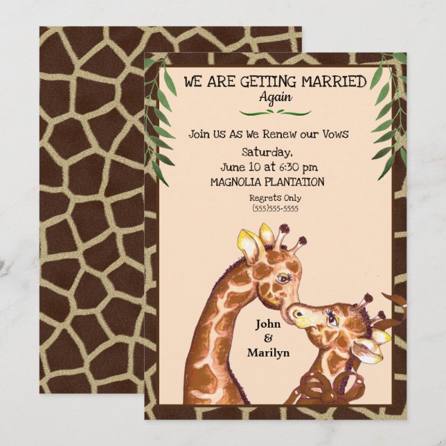 Cute Giraffe Wedding Renewal Vows Invitations (Front/Back)
