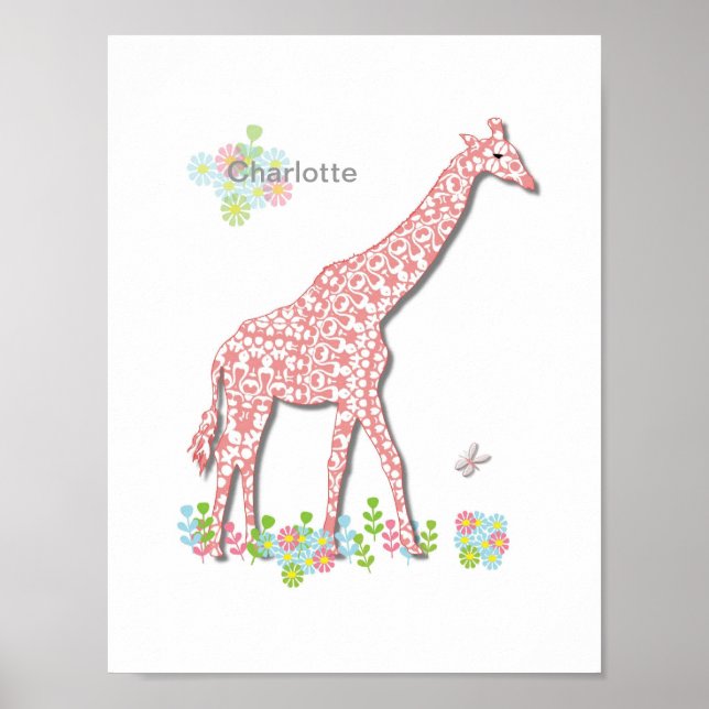 Cute Giraffe Whimsy Kids Personalized Picture Poster (Front)