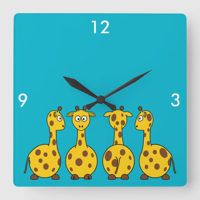 Cute Giraffe, Wild Animal Square Wall Clock (Front)