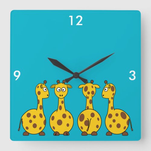 Cute Giraffe Wild Animal Square Wall Clock