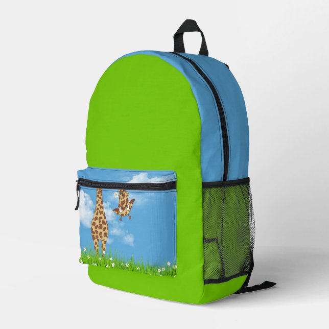 Cute Giraffe With A Daisy Printed Backpack (Back Corner Right)