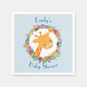 Cute Giraffe with a Floral Wreath Baby Shower Paper Napkins