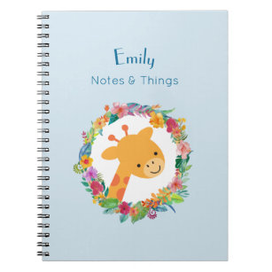 Cute Giraffe with a Floral Wreath Personalized Notebook
