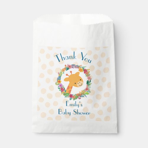 Cute Giraffe with a Floral Wreath Thank You Favor Bag