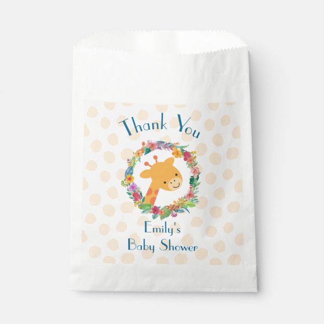 Cute Giraffe with a Floral Wreath Thank You Favor Bag (Front)