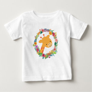 Cute Giraffe with a Watercolor Floral Wreath Baby T-Shirt