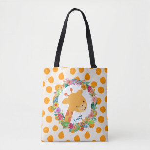 Cute Giraffe with a Watercolor Floral Wreath Tote Bag