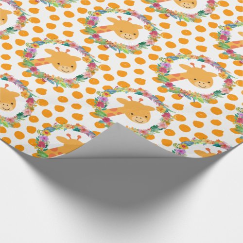 Cute Giraffe with a Watercolor Floral Wreath Wrapping Paper