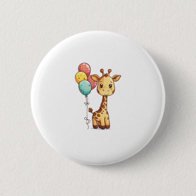 Cute Giraffe With Balloons  Button (Front)
